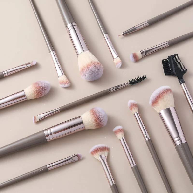 Cross-Border Amazon Same-Style Makeup Brushes for Beginners, 15-Piece Champagne Color Brush Set, Highlighter Brush, Beauty Makeup Supplies