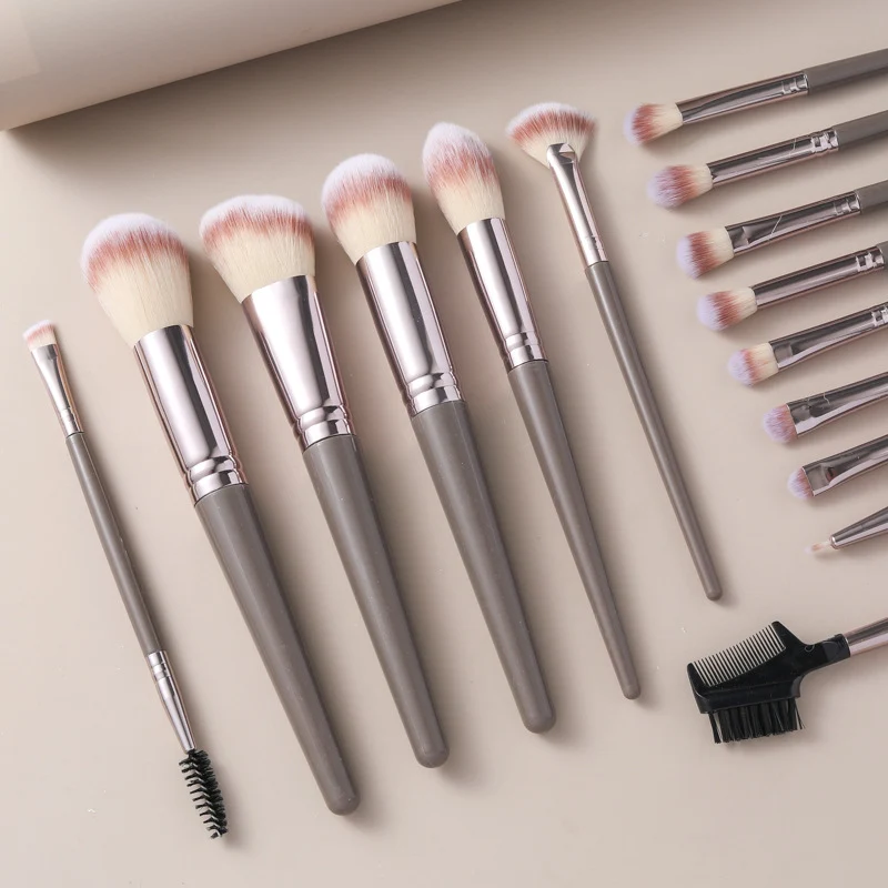 Cross-Border Amazon Same-Style Makeup Brushes for Beginners, 15-Piece Champagne Color Brush Set, Highlighter Brush, Beauty Makeup Supplies