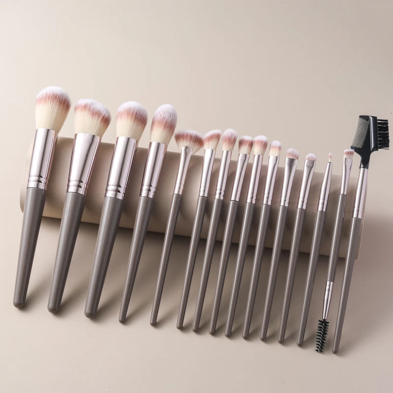 Cross-Border Amazon Same-Style Makeup Brushes for Beginners, 15-Piece Champagne Color Brush Set, Highlighter Brush, Beauty Makeup Supplies