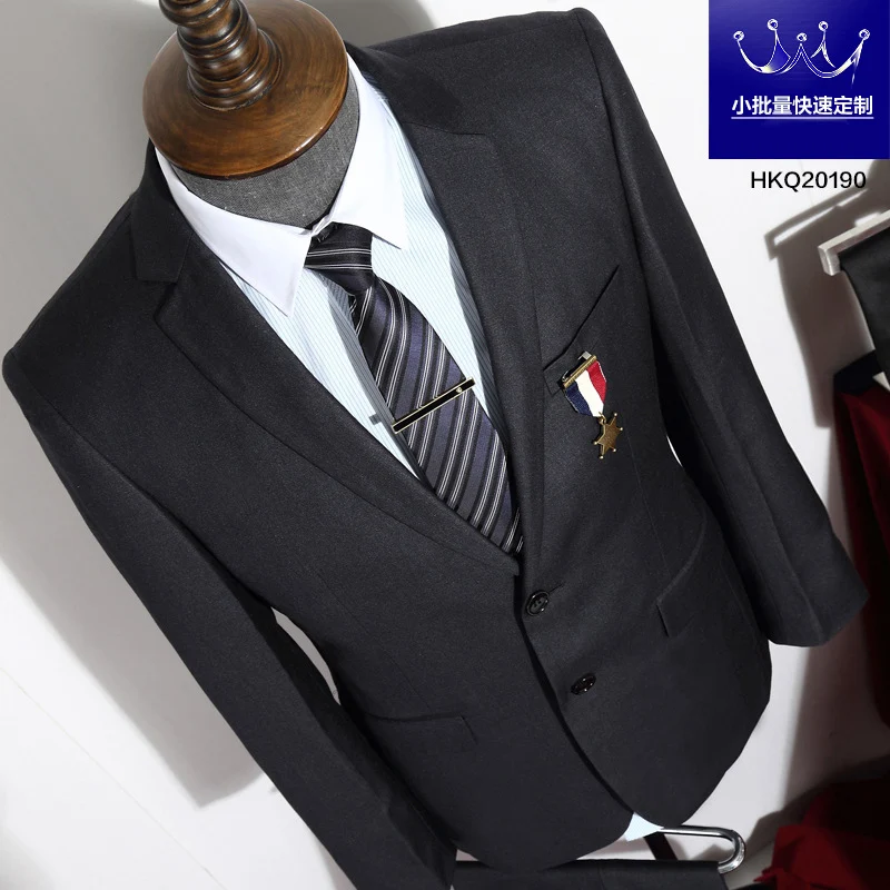 British Striped Men's Suit Slim Fit Business Gentleman Gray Business Suit for Banquet Light Business Style