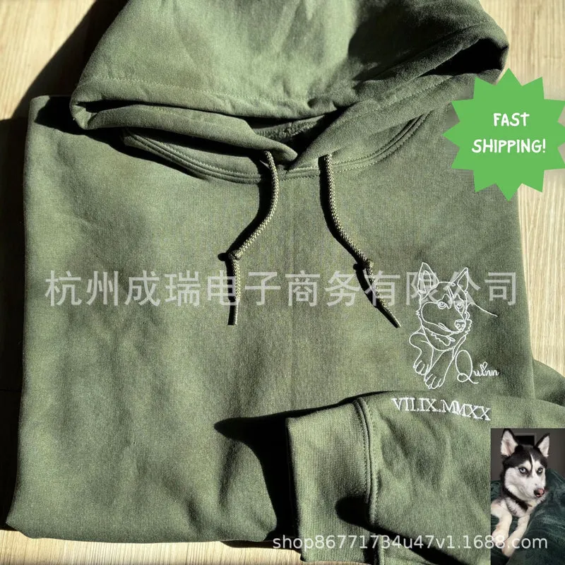 Custom Embroidery Pet Hoodie Personalized Dog or Cat Outline Based on Photo Minimalist Pet Gift