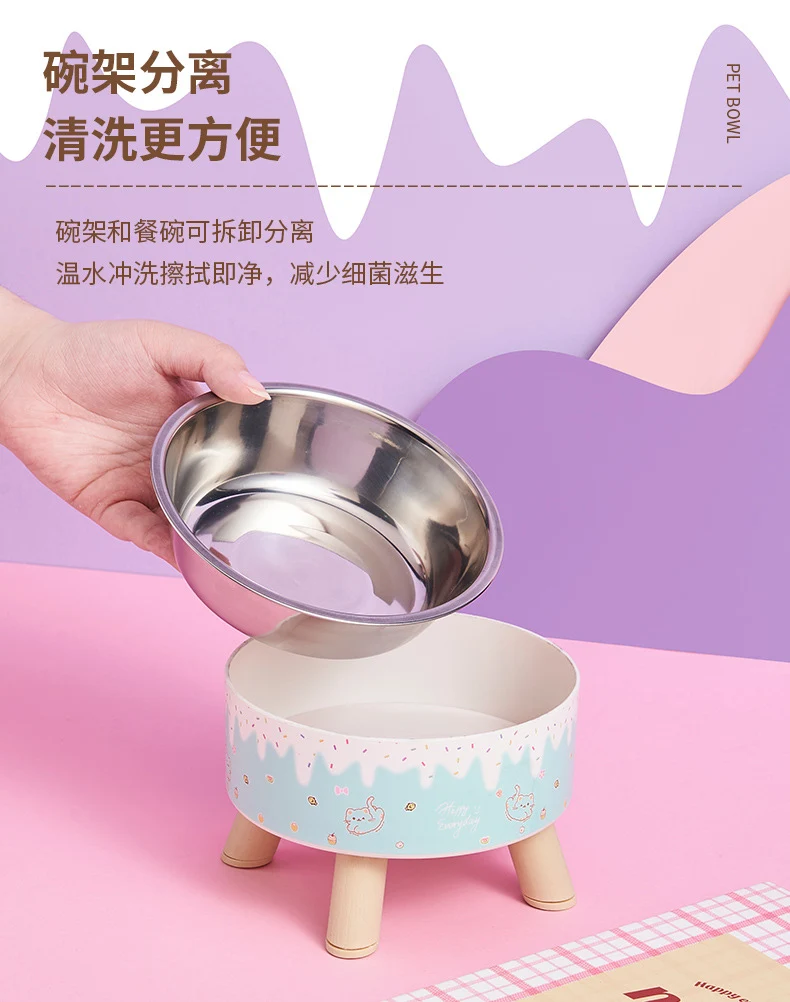 Pet Bowl Anti-overturning Cat Bowl Pet Stainless Steel Dog Bowl Cat Neck Protection High Foot Bowl Dog Food Utensils Cross-border New