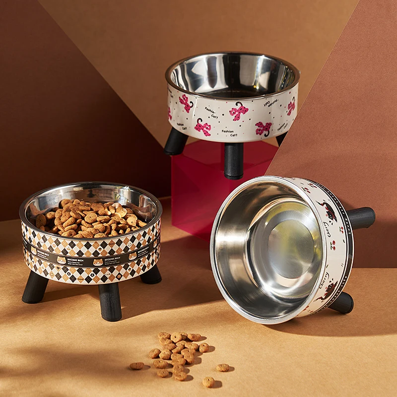 Pet Bowl Anti-overturning Cat Bowl Pet Stainless Steel Dog Bowl Cat Neck Protection High Foot Bowl Dog Food Utensils Cross-border New