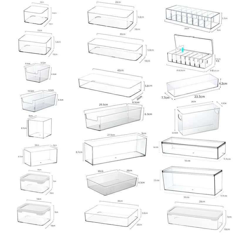 Desktop Storage Box Drawer Built-in Partition Transparent Acrylic Narrow Long Rectangular Cosmetic Workstation Kitchen
