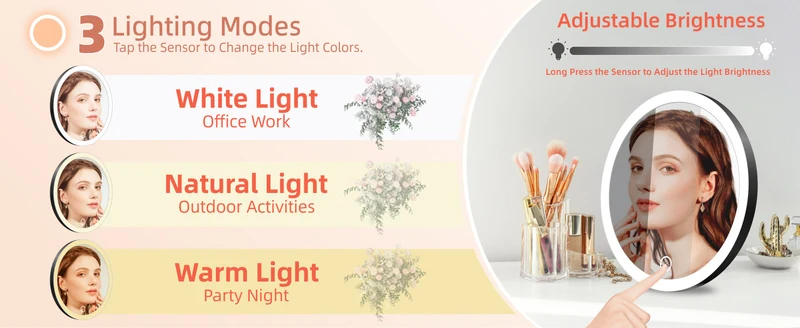 6 inches 10 times 20 times 30 times rechargeable led with light amplification suction cup punch-free easy to install makeup mirror
