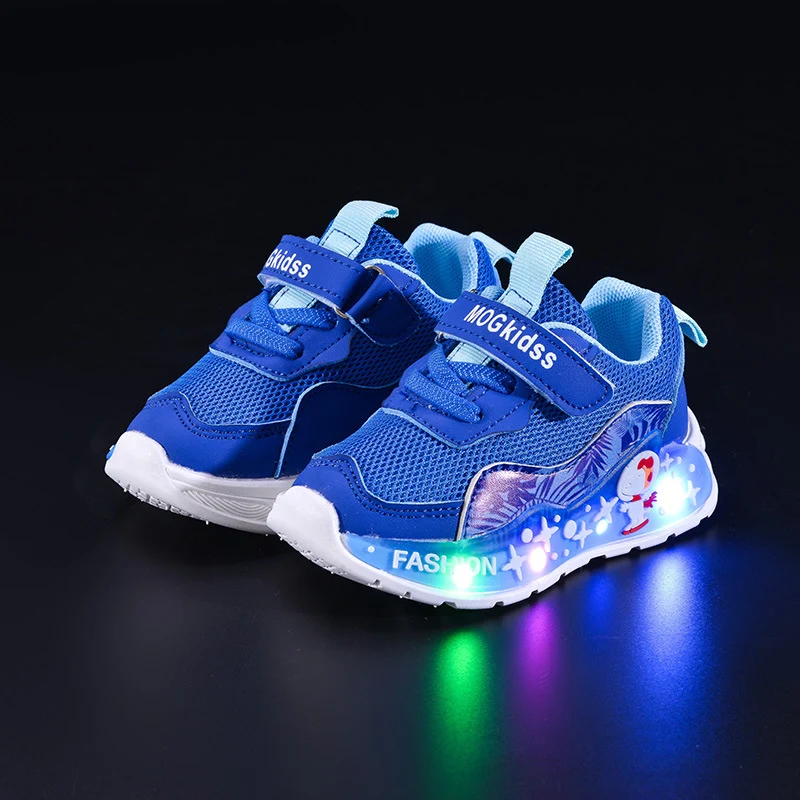 Wholesale Spring and Autumn New Mesh Plaid Boys Led Light Casual Children's Luminous Fashion Cartoon Sports Shoes