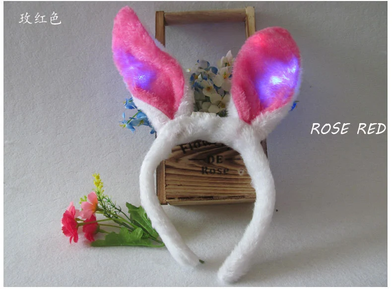 Led Light-Up Plush Bunny Ears Headband for Kids with Light-Up Hair Clip Decoration for Party Performance Props Styling