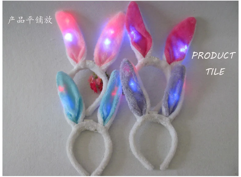 Led Light-Up Plush Bunny Ears Headband for Kids with Light-Up Hair Clip Decoration for Party Performance Props Styling