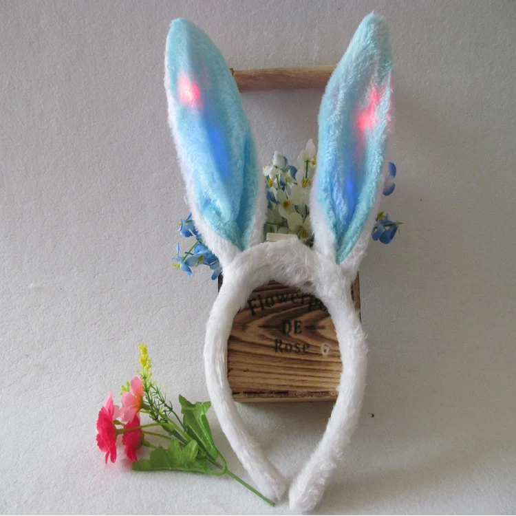 Led Light-Up Plush Bunny Ears Headband for Kids with Light-Up Hair Clip Decoration for Party Performance Props Styling