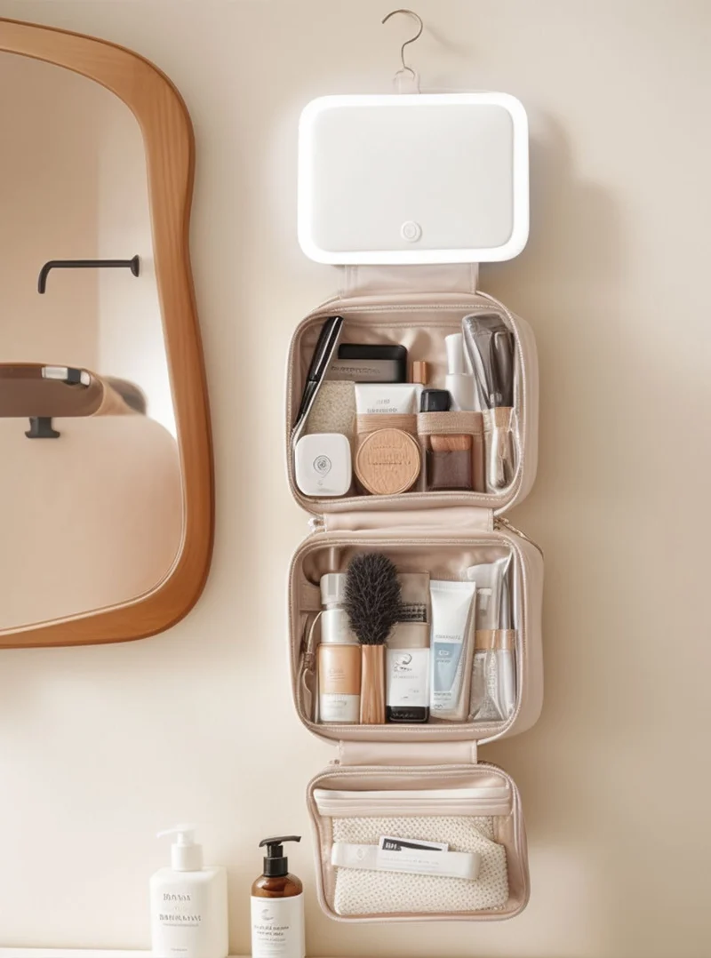 LED with Mirror Cosmetic Bag Light Luxury High-end Toiletry Bag 2024 New Portable Large Capacity Brush Transparent Ins