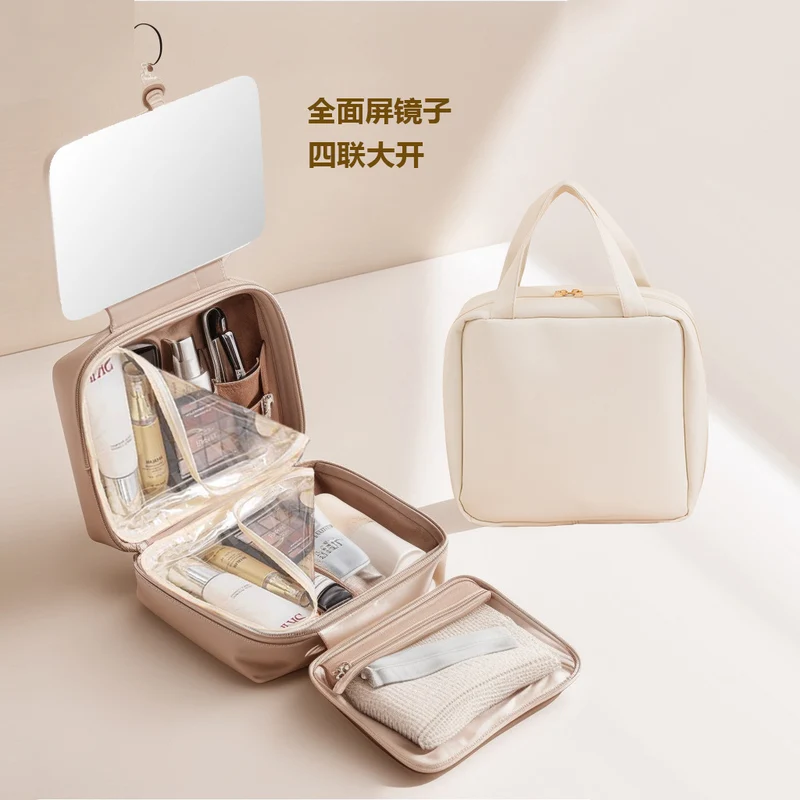 LED with Mirror Cosmetic Bag Light Luxury High-end Toiletry Bag 2024 New Portable Large Capacity Brush Transparent Ins
