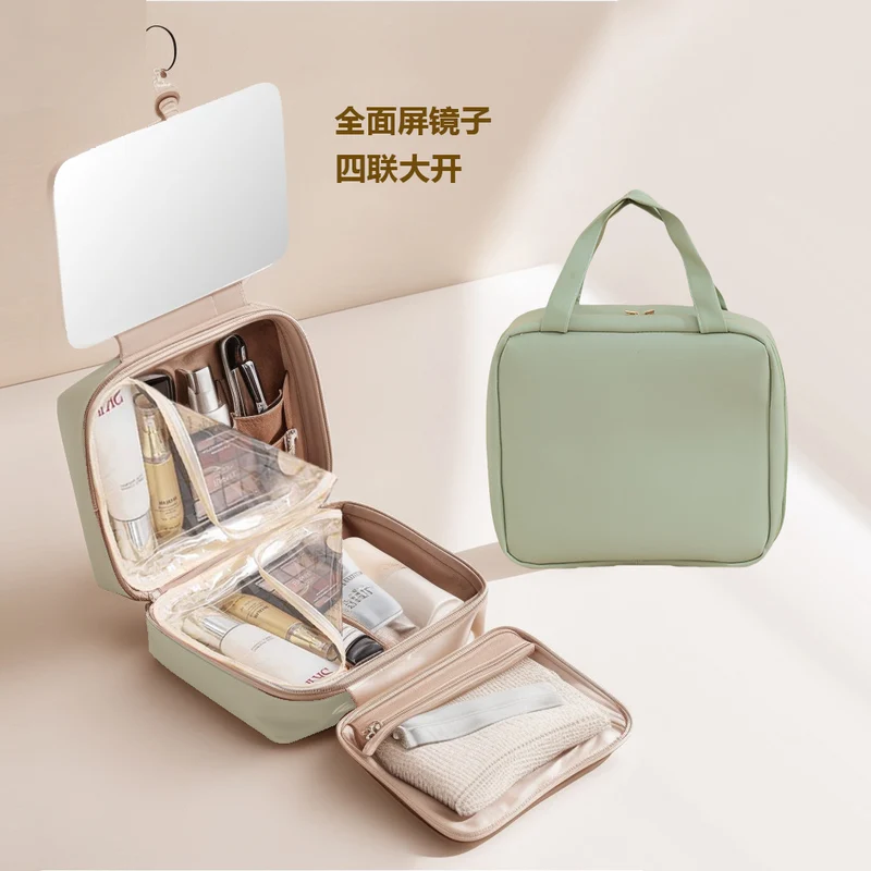 LED with Mirror Cosmetic Bag Light Luxury High-end Toiletry Bag 2024 New Portable Large Capacity Brush Transparent Ins