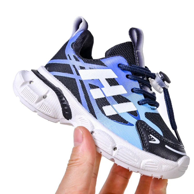 Boys' Breathable Luminous Sports Double Mesh Shoes 2024 Spring and Autumn New Children's Letters Casual LED Lighting Running Shoes