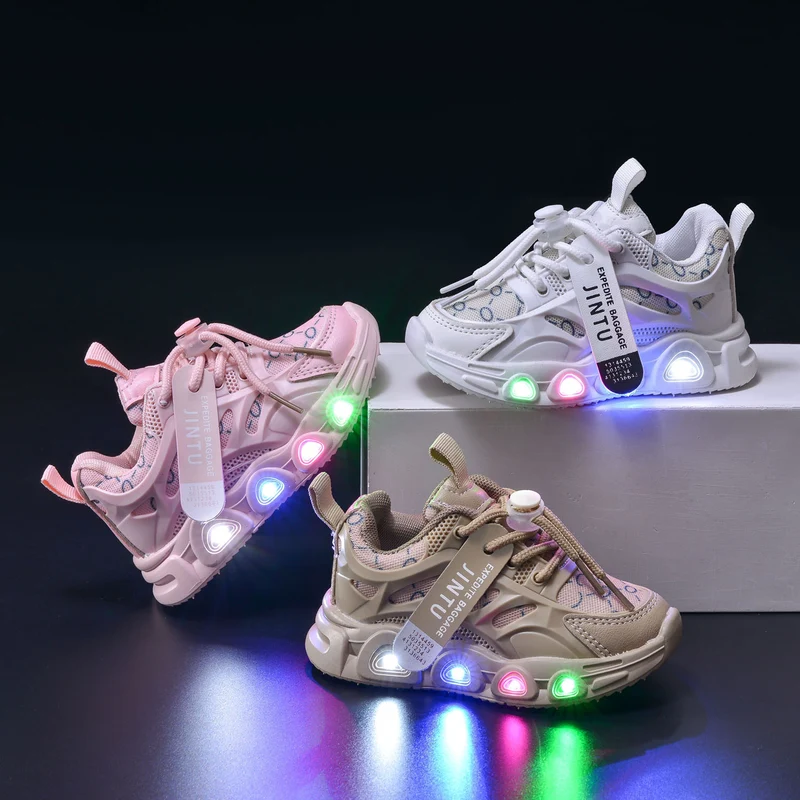 Spring and Summer New Children's Luminous Cloth Noodles for Boys sneaker 1-6 Years Old LED Light Shoes Casual Girls Schoolwalking Lights Shoes