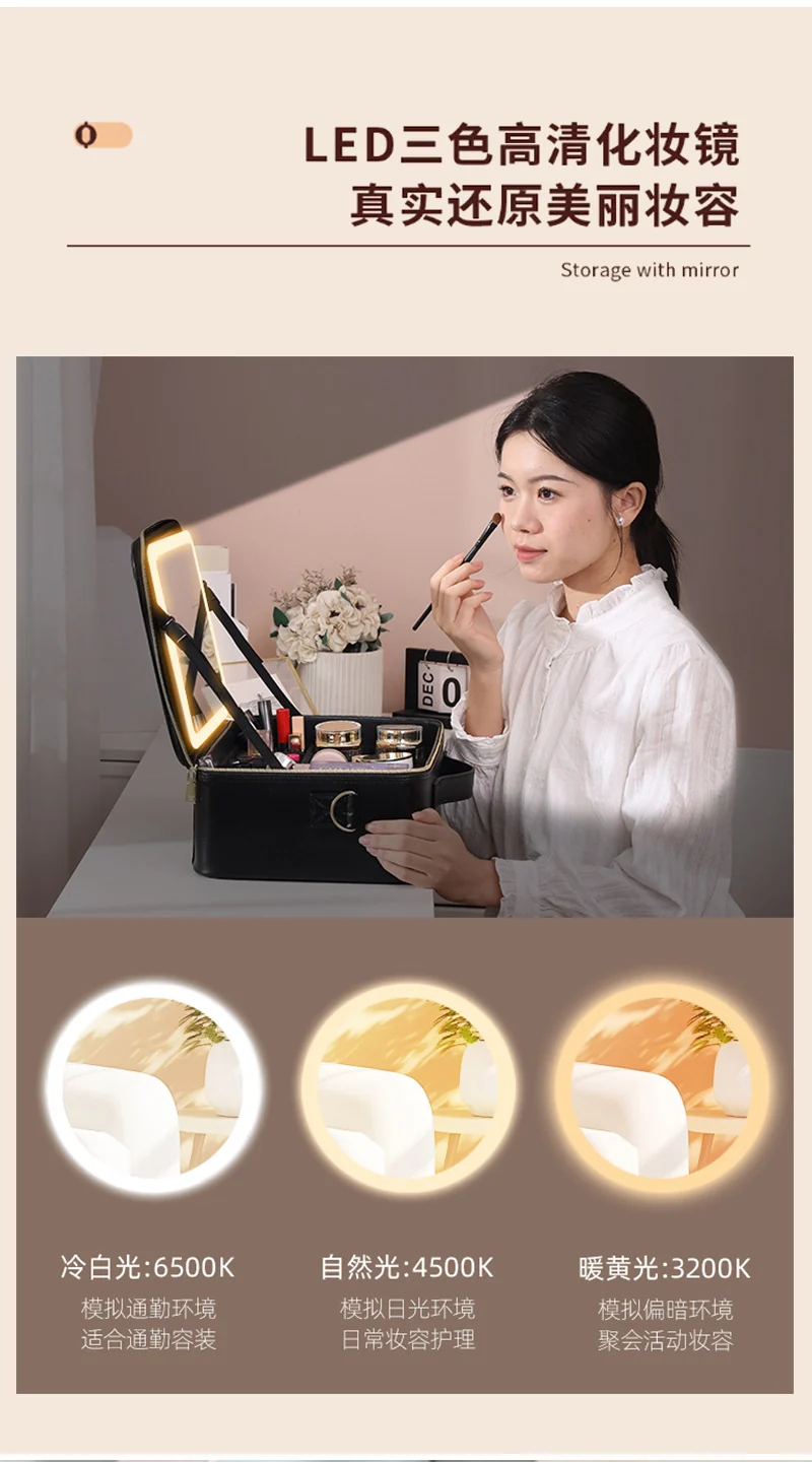 Makeup Case with Light and Mirror, Led Makeup Bag, Large Capacity Makeup Box, Storage Box, Storage Bag, Multifunctional