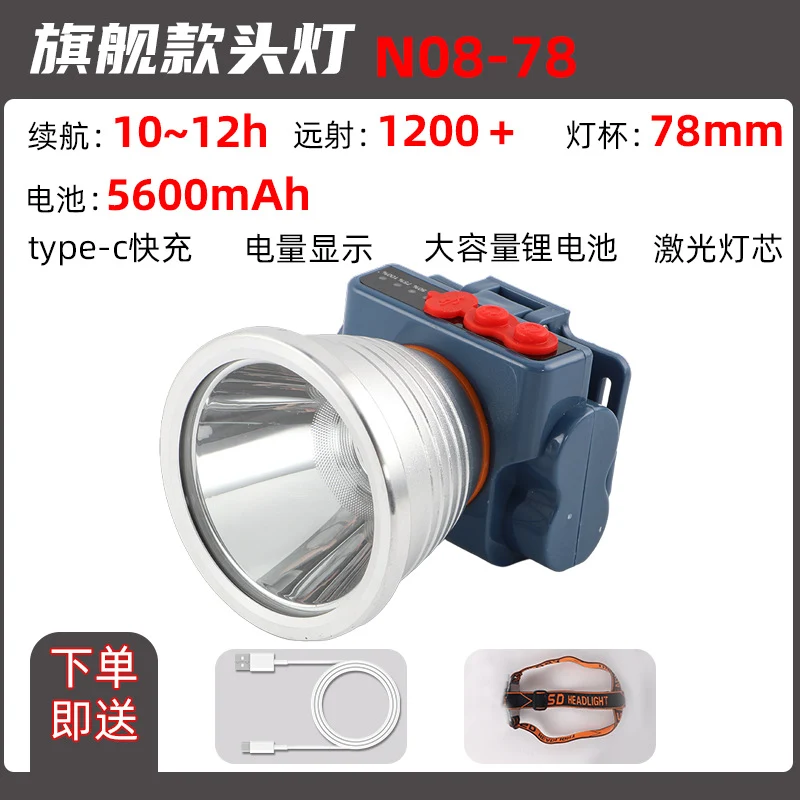 Headlight Strong Light Outdoor Special Led Ultra-Long Battery Life Rechargeable Waterproof Searchlight Super Bright Night Fishing Long-Range Fishing Light