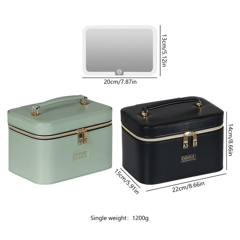 Cross-Border Led Mirror Travel Makeup Bag, Makeup Mirror, Cosmetics Portable Large-Capacity Makeup Case, Hand-Held Beauty Bag