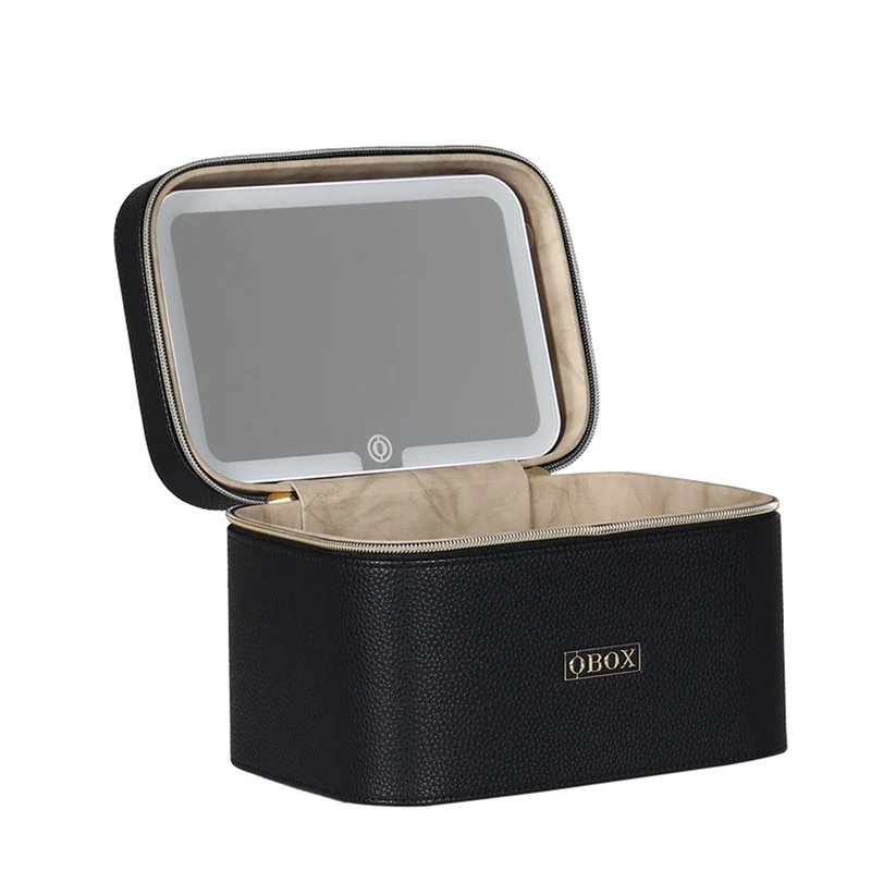 Cross-Border Led Mirror Travel Makeup Bag, Makeup Mirror, Cosmetics Portable Large-Capacity Makeup Case, Hand-Held Beauty Bag