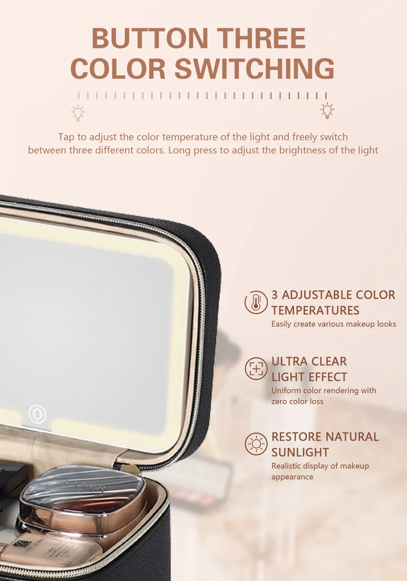 Cross-Border Led Mirror Travel Makeup Bag, Makeup Mirror, Cosmetics Portable Large-Capacity Makeup Case, Hand-Held Beauty Bag