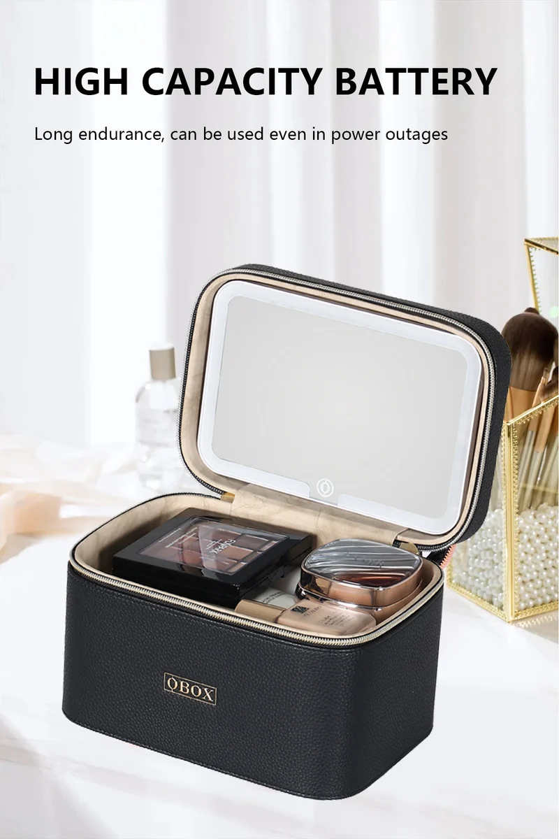 Cross-Border Led Mirror Travel Makeup Bag, Makeup Mirror, Cosmetics Portable Large-Capacity Makeup Case, Hand-Held Beauty Bag