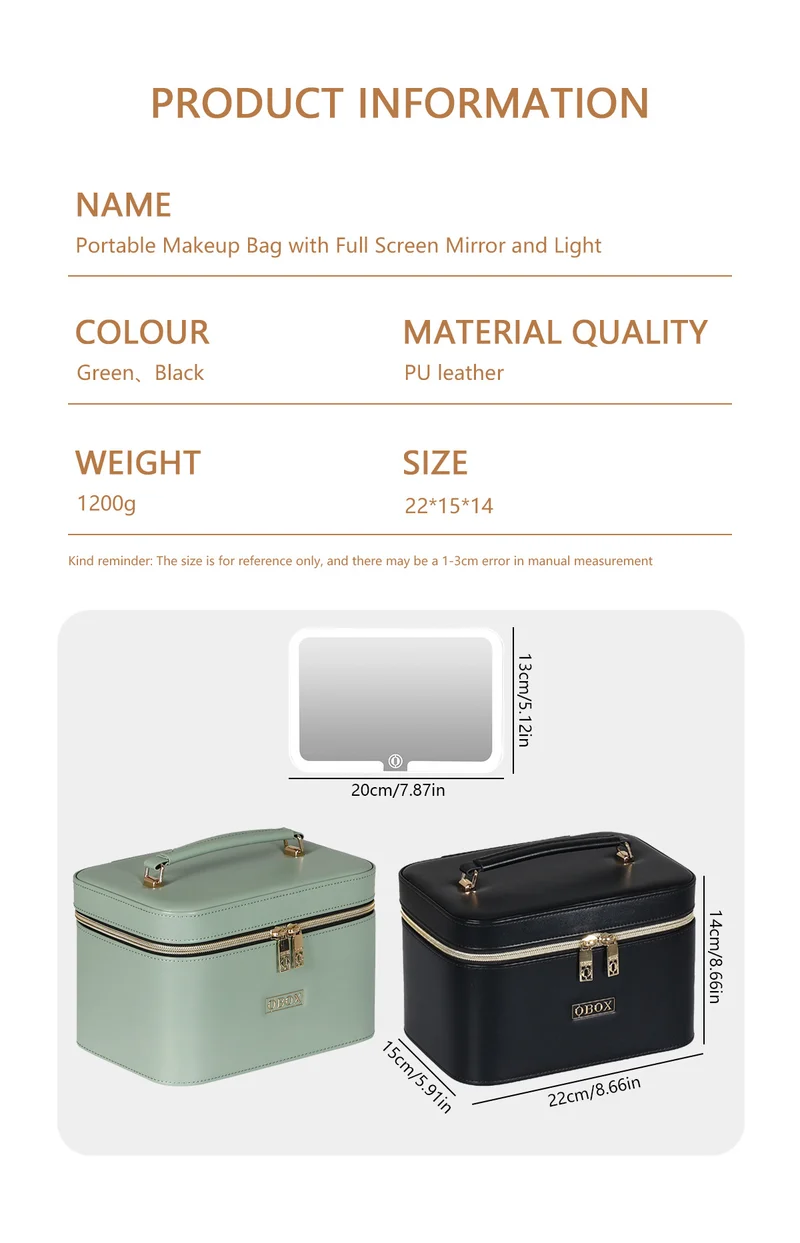 Cross-Border Led Mirror Travel Makeup Bag, Makeup Mirror, Cosmetics Portable Large-Capacity Makeup Case, Hand-Held Beauty Bag