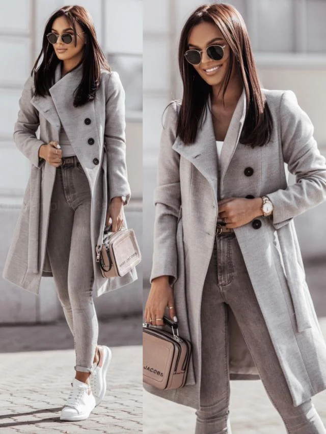 2026 Autumn/Winter European and American New Cross-Border Women's Clothing Amazon Woolen Coat Solid Color Tie-Up Mid-Length Woolen Jacket