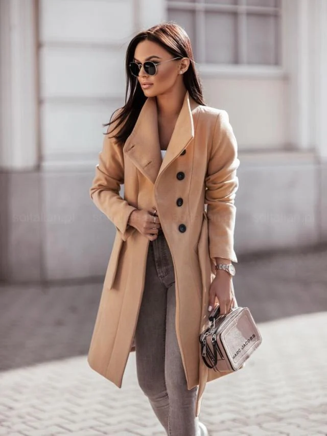 2026 Autumn/Winter European and American New Cross-Border Women's Clothing Amazon Woolen Coat Solid Color Tie-Up Mid-Length Woolen Jacket