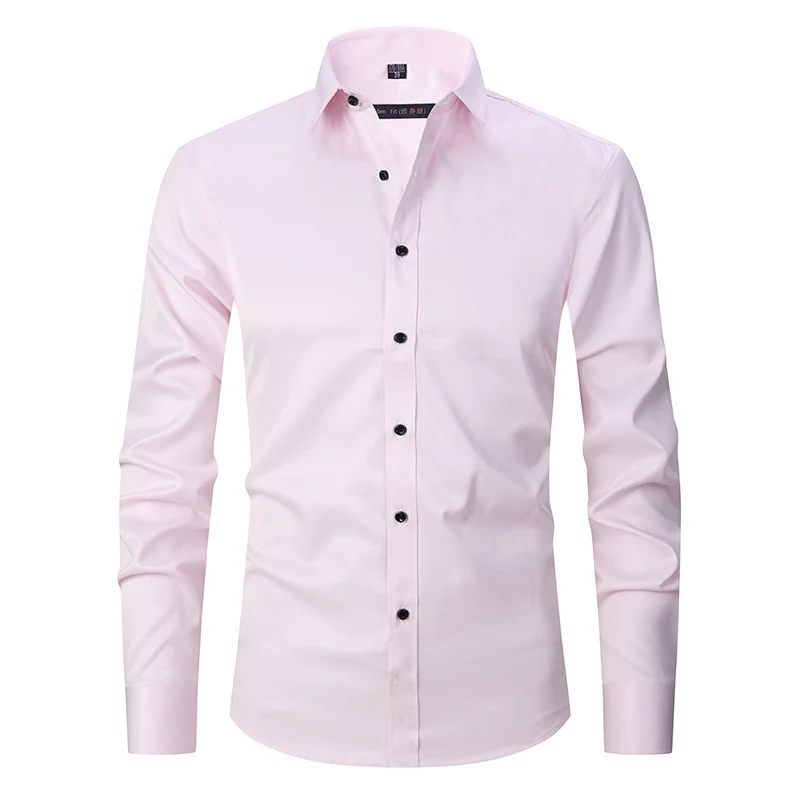 Solid Color Amazon Stretchy Plus-Size Men's Long-Sleeve Shirt, Men's Fashion Shirt, Slim Fit Outerwear