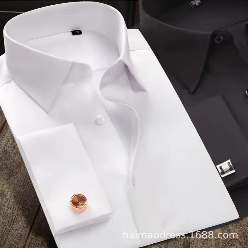 Solid Color Amazon Stretchy Plus-Size Men's Long-Sleeve Shirt, Men's Fashion Shirt, Slim Fit Outerwear