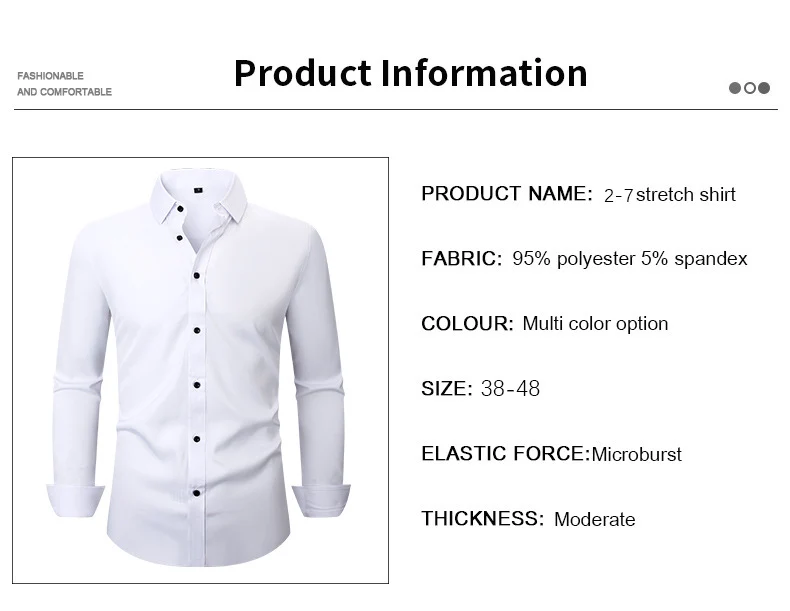 Solid Color Amazon Stretchy Plus-Size Men's Long-Sleeve Shirt, Men's Fashion Shirt, Slim Fit Outerwear