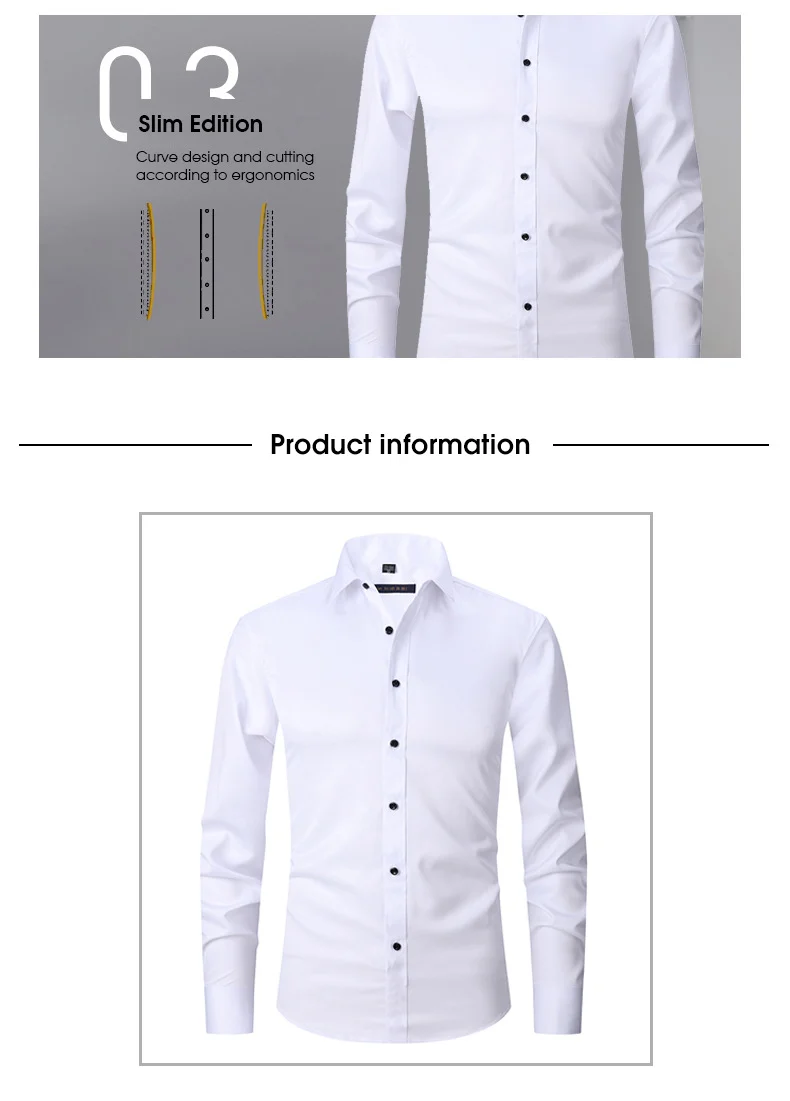 Solid Color Amazon Stretchy Plus-Size Men's Long-Sleeve Shirt, Men's Fashion Shirt, Slim Fit Outerwear