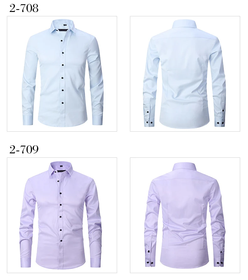 Solid Color Amazon Stretchy Plus-Size Men's Long-Sleeve Shirt, Men's Fashion Shirt, Slim Fit Outerwear
