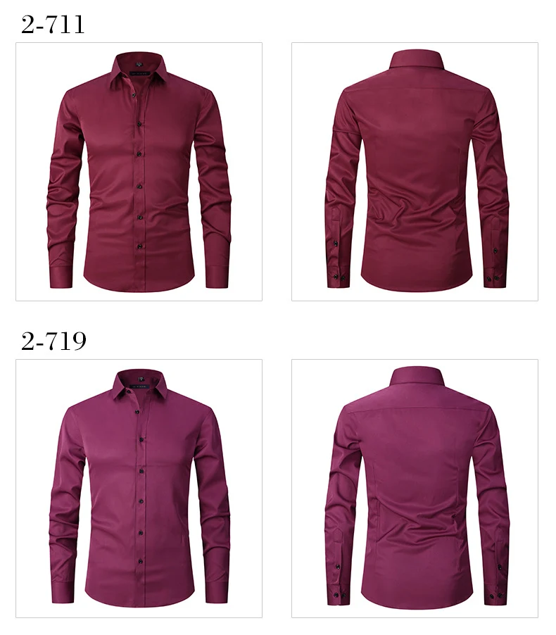 Solid Color Amazon Stretchy Plus-Size Men's Long-Sleeve Shirt, Men's Fashion Shirt, Slim Fit Outerwear