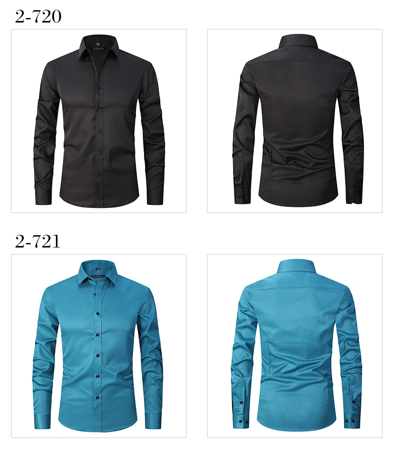 Solid Color Amazon Stretchy Plus-Size Men's Long-Sleeve Shirt, Men's Fashion Shirt, Slim Fit Outerwear