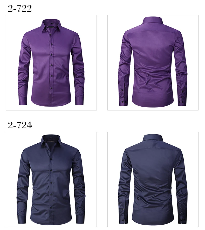 Solid Color Amazon Stretchy Plus-Size Men's Long-Sleeve Shirt, Men's Fashion Shirt, Slim Fit Outerwear