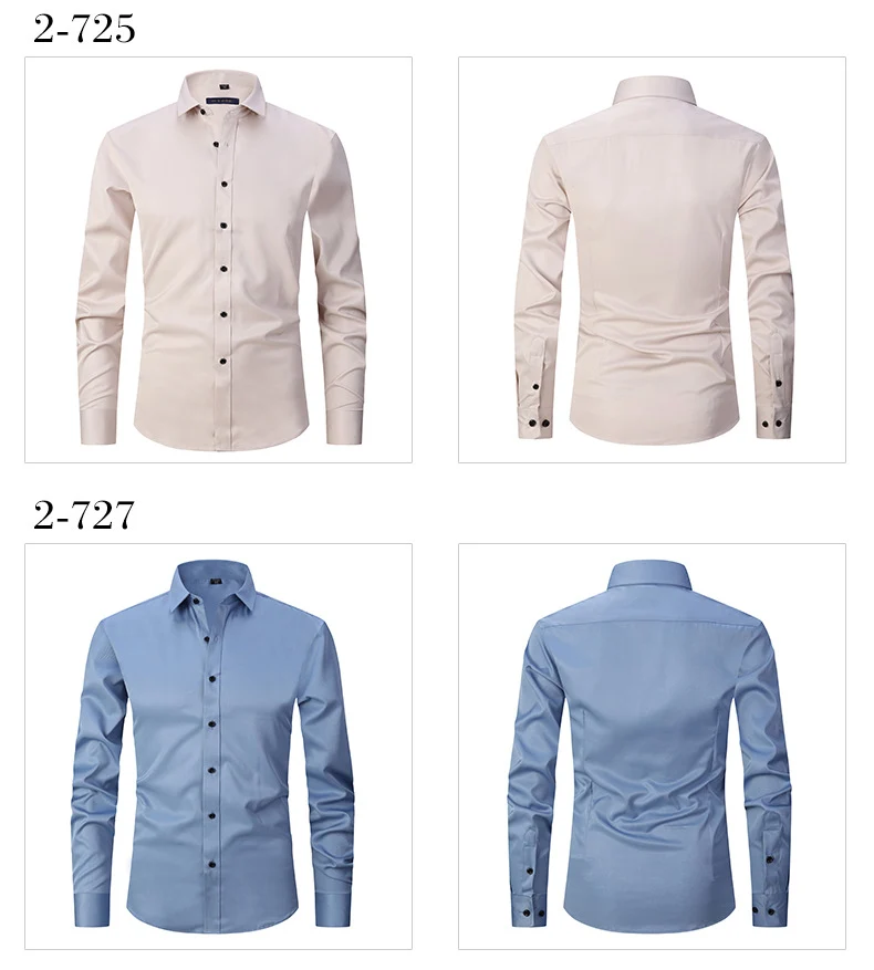 Solid Color Amazon Stretchy Plus-Size Men's Long-Sleeve Shirt, Men's Fashion Shirt, Slim Fit Outerwear