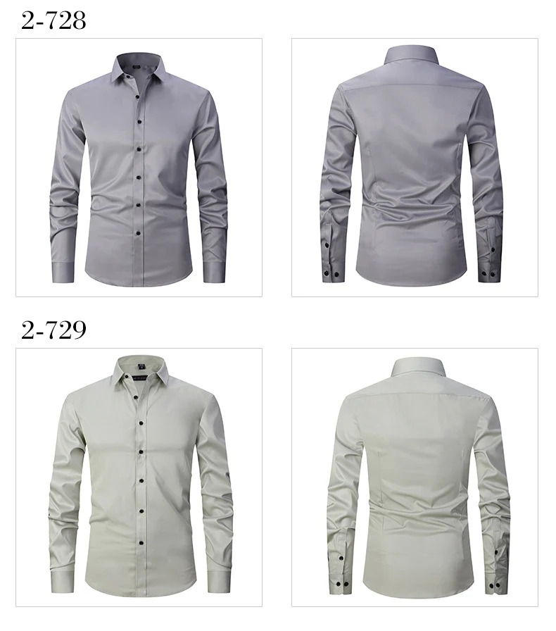 Solid Color Amazon Stretchy Plus-Size Men's Long-Sleeve Shirt, Men's Fashion Shirt, Slim Fit Outerwear