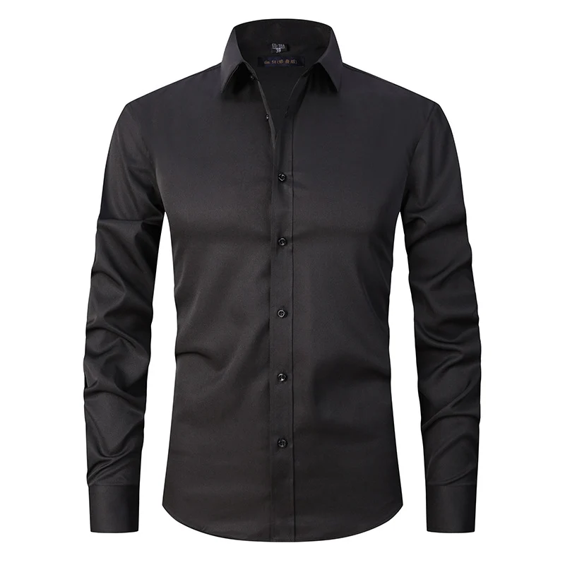Solid Color Amazon Stretchy Plus-Size Men's Long-Sleeve Shirt, Men's Fashion Shirt, Slim Fit Outerwear
