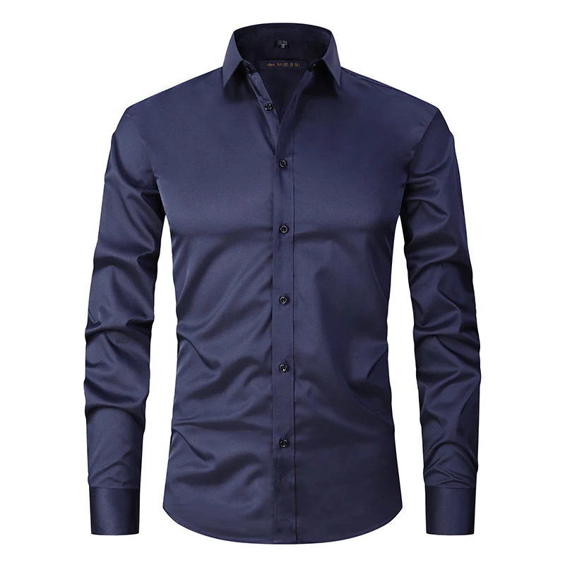 Solid Color Amazon Stretchy Plus-Size Men's Long-Sleeve Shirt, Men's Fashion Shirt, Slim Fit Outerwear