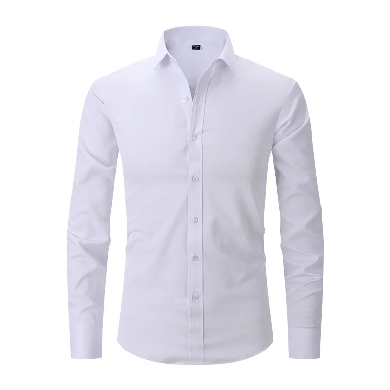 Solid Color Amazon Stretchy Plus-Size Men's Long-Sleeve Shirt, Men's Fashion Shirt, Slim Fit Outerwear