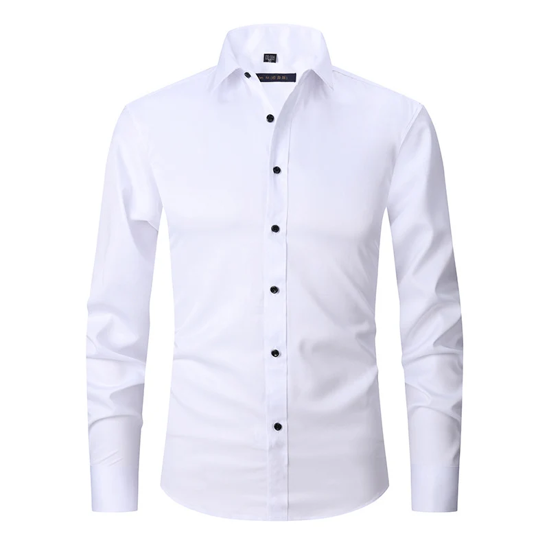 Solid Color Amazon Stretchy Plus-Size Men's Long-Sleeve Shirt, Men's Fashion Shirt, Slim Fit Outerwear