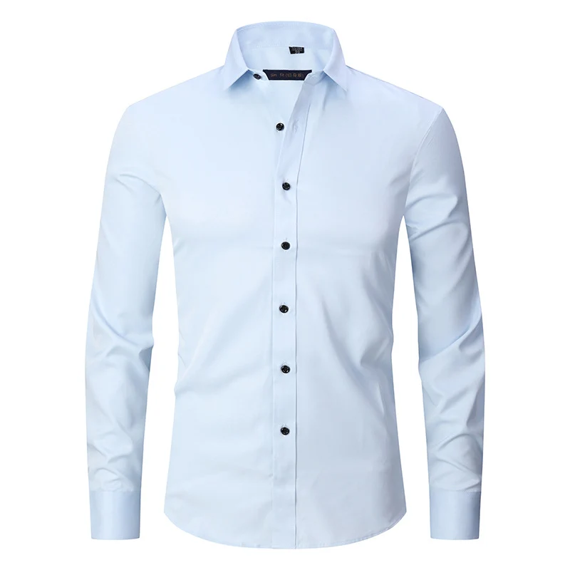 Solid Color Amazon Stretchy Plus-Size Men's Long-Sleeve Shirt, Men's Fashion Shirt, Slim Fit Outerwear