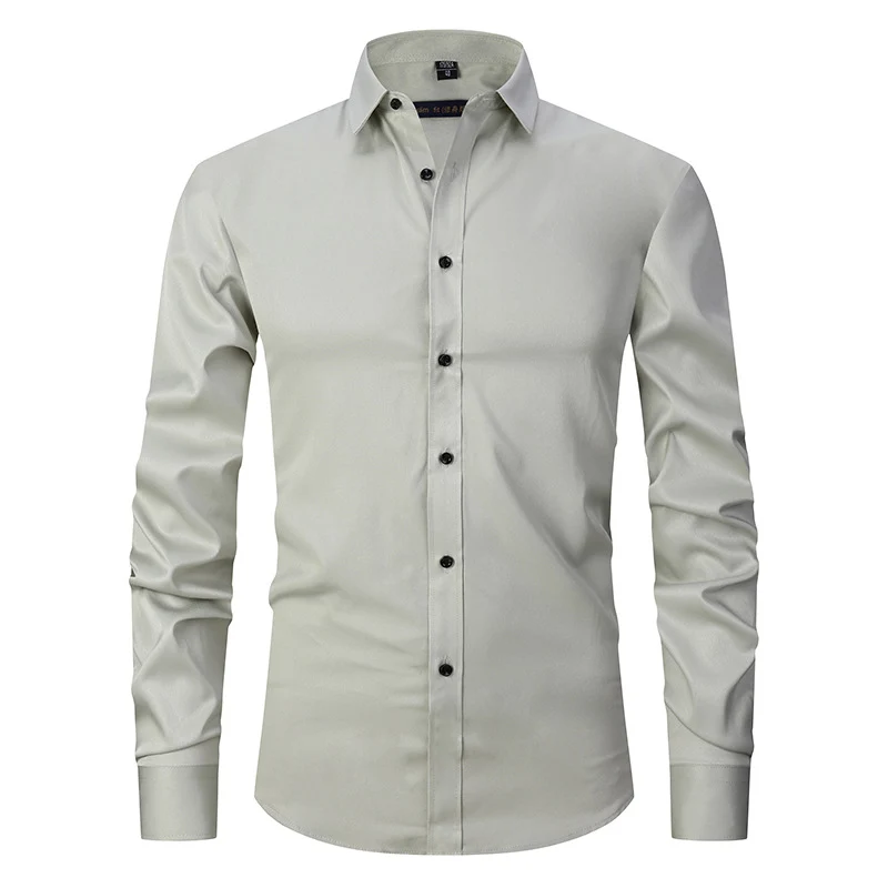 Solid Color Amazon Stretchy Plus-Size Men's Long-Sleeve Shirt, Men's Fashion Shirt, Slim Fit Outerwear