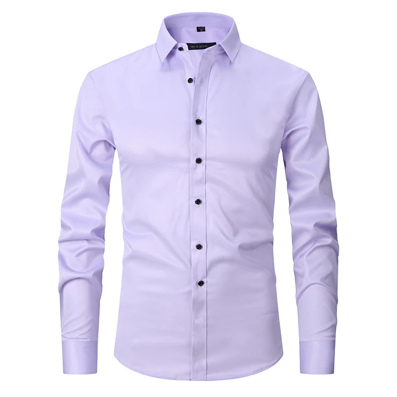 Solid Color Amazon Stretchy Plus-Size Men's Long-Sleeve Shirt, Men's Fashion Shirt, Slim Fit Outerwear