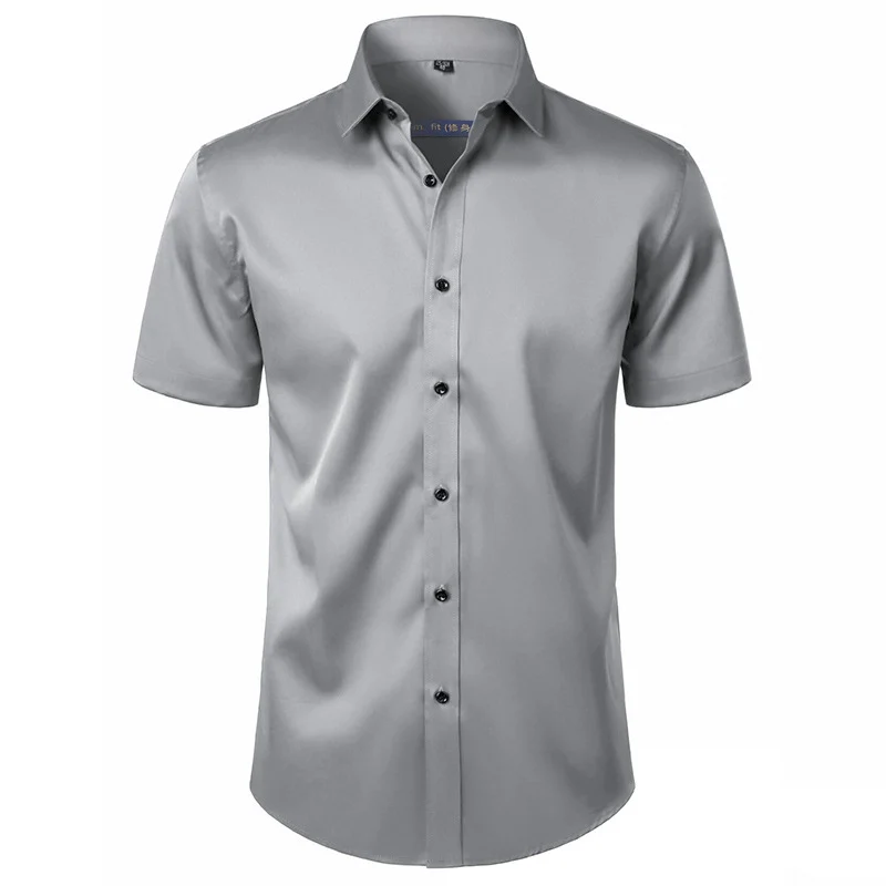 Solid Color Amazon Stretchy Plus-Size Men's Long-Sleeve Shirt, Men's Fashion Shirt, Slim Fit Outerwear