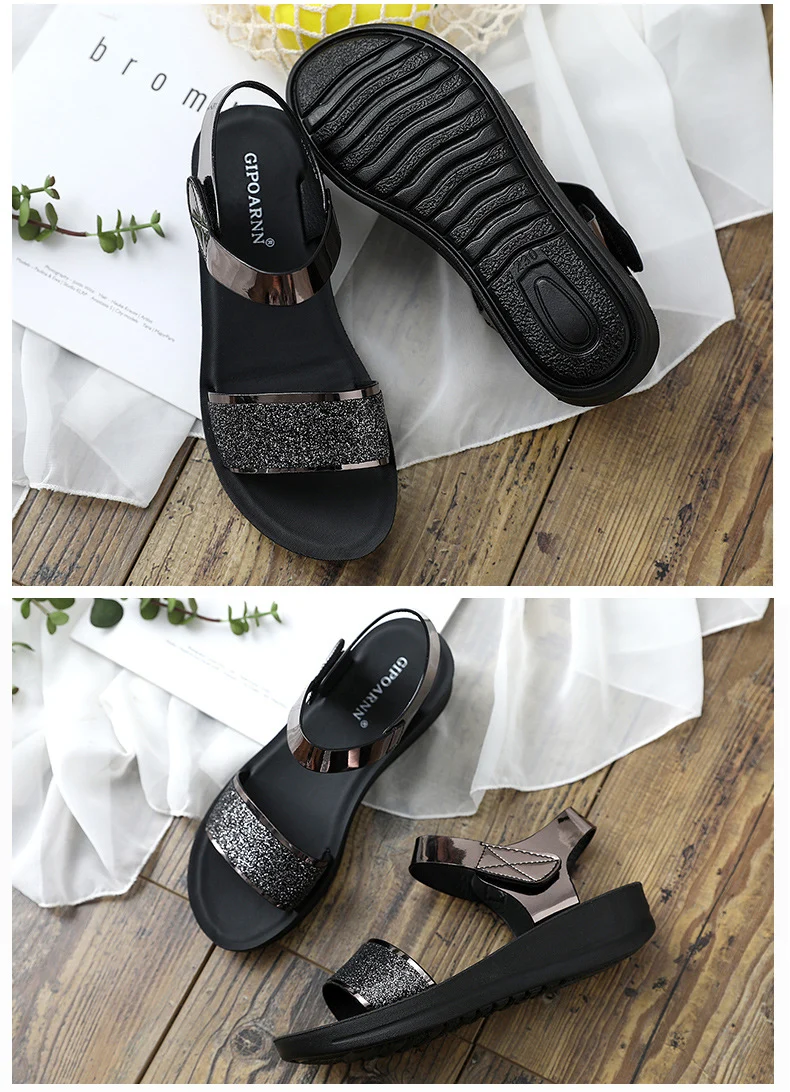 New Summer Flat Women's Shoes for Middle-Aged Women, Mid-Heel 2026 Women's Wedge Sandals for Summer, Mom Sandals with Soft and Thick Soles, Comfortable