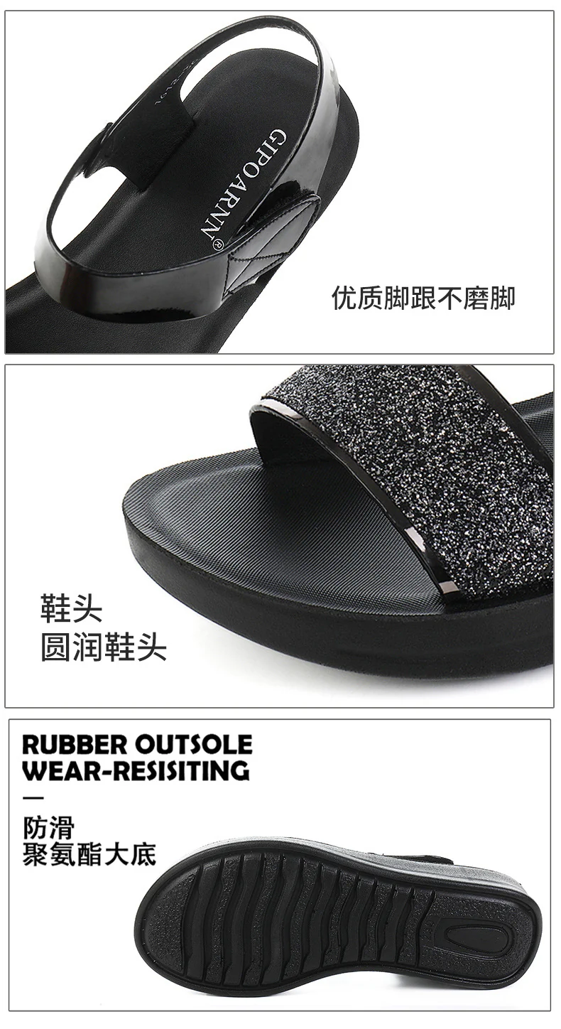 New Summer Flat Women's Shoes for Middle-Aged Women, Mid-Heel 2026 Women's Wedge Sandals for Summer, Mom Sandals with Soft and Thick Soles, Comfortable