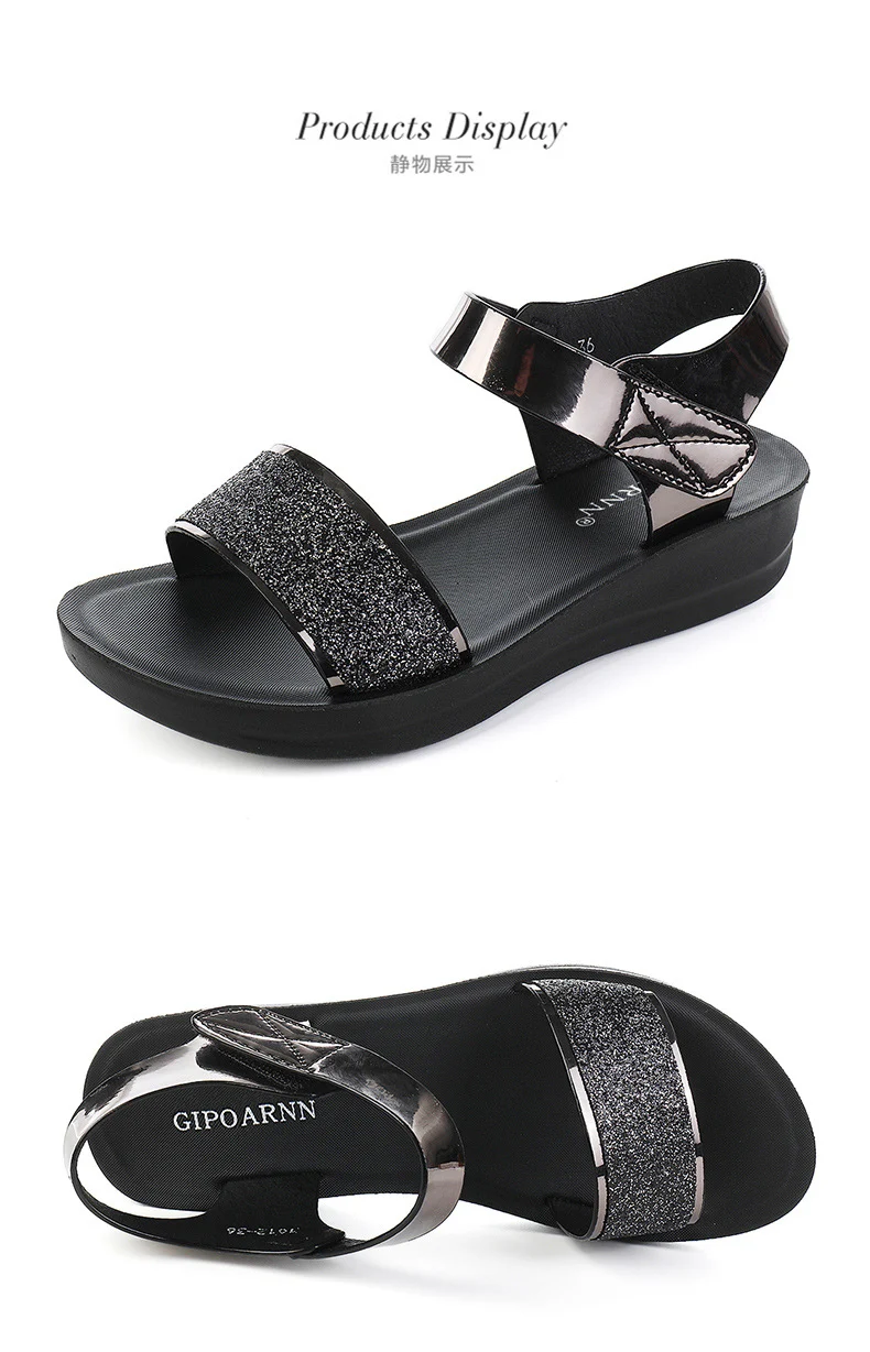 New Summer Flat Women's Shoes for Middle-Aged Women, Mid-Heel 2026 Women's Wedge Sandals for Summer, Mom Sandals with Soft and Thick Soles, Comfortable