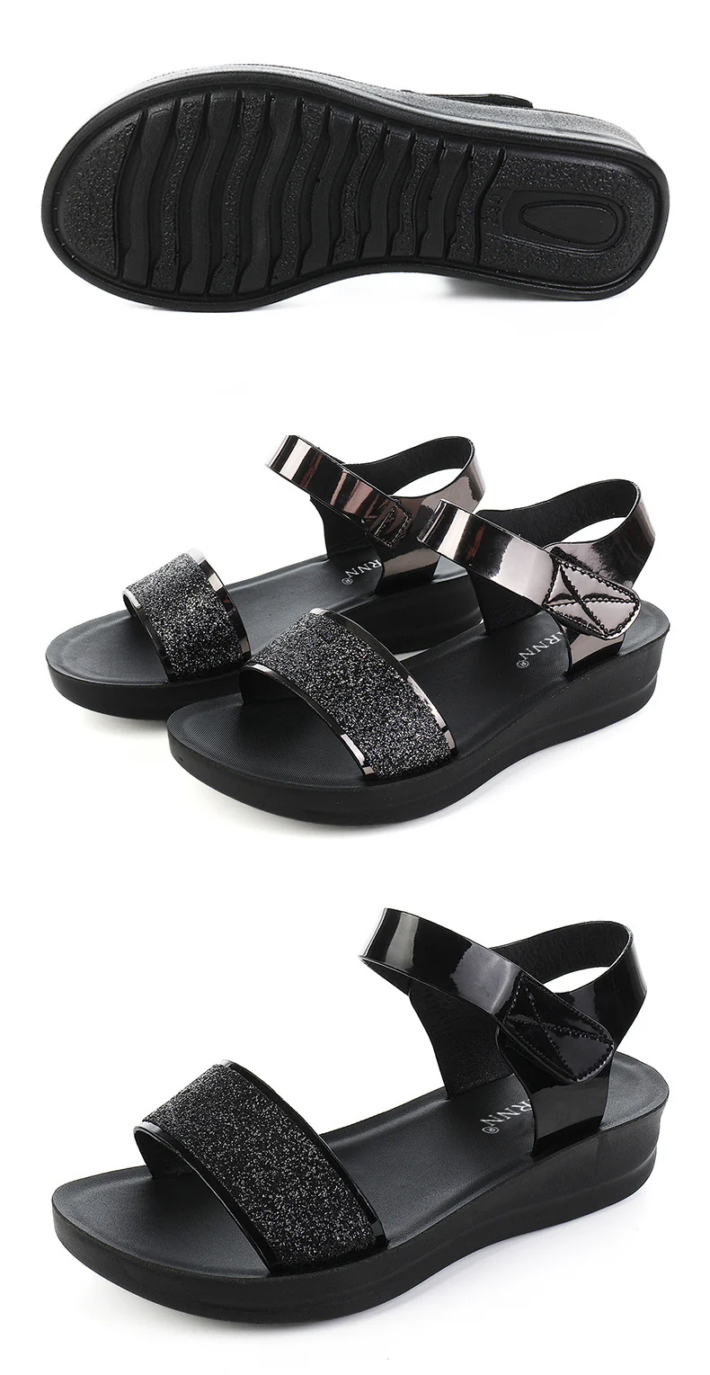 New Summer Flat Women's Shoes for Middle-Aged Women, Mid-Heel 2026 Women's Wedge Sandals for Summer, Mom Sandals with Soft and Thick Soles, Comfortable