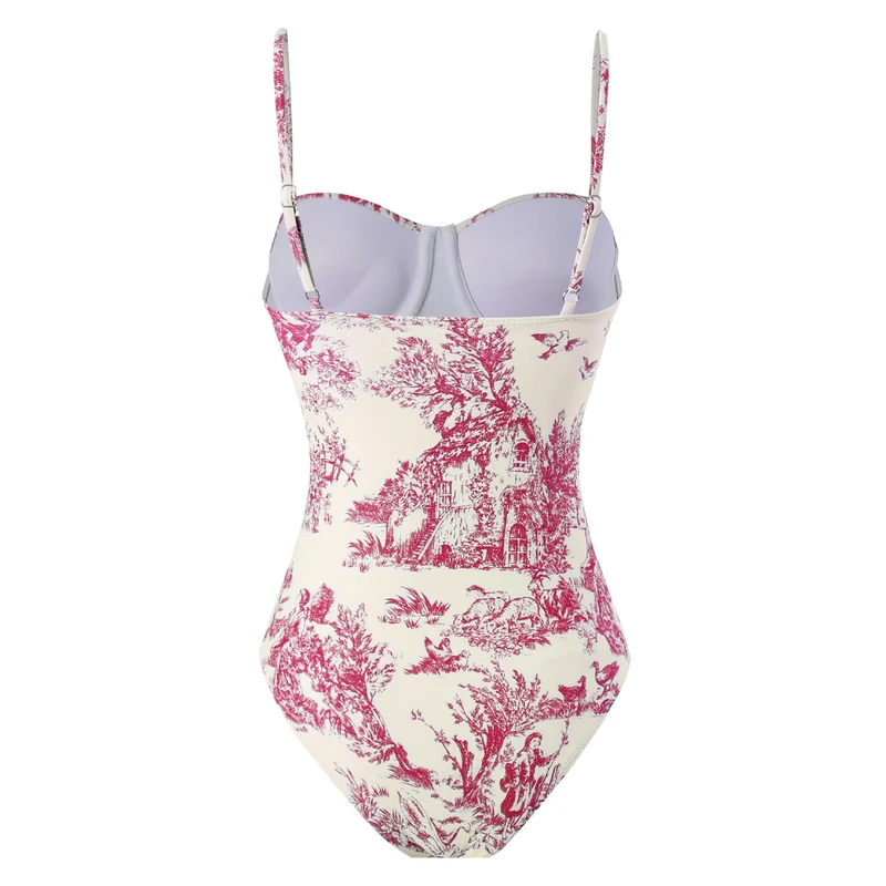 2025 European and American New Style One-Piece Swimsuit for Women, Slim-Fitting, Retro Tie-Up, Sun-Protective Long Skirt Two-Piece Set, Hard-Packed Swimsuit